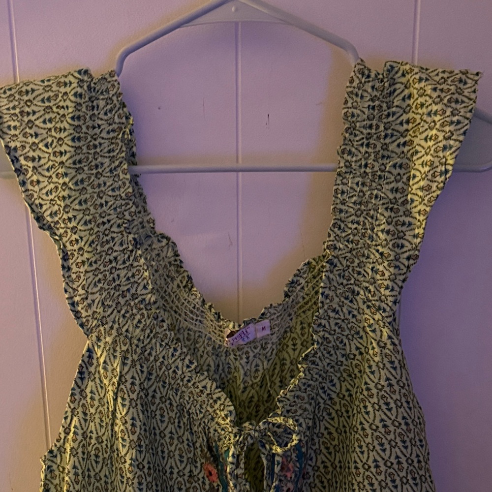 Funky People Green Patterned Ruffle Tank Tunic - Picture 3 of 7